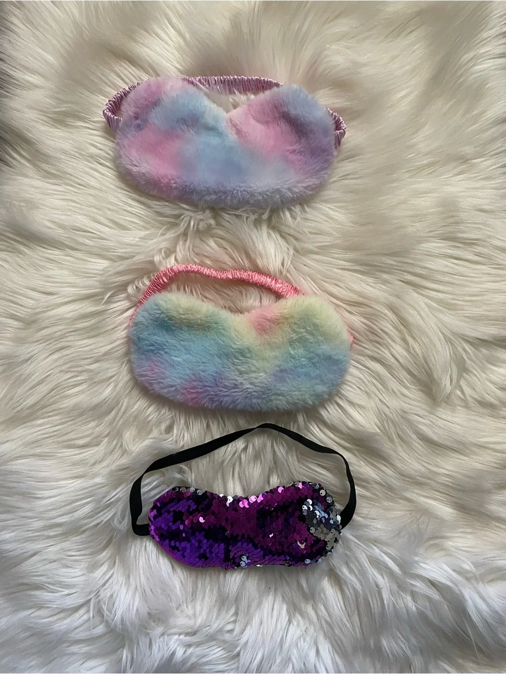 Kids Plush & Sequin Eye Mask Set - Pastel Multicolor & Purple